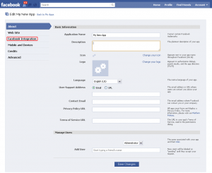 Navigate to the Facebook Integration tab